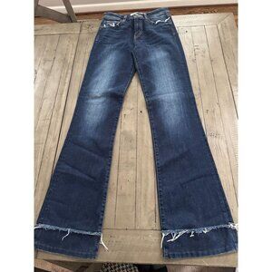 Flying Monkey Platinum High Rise Frayed Flare Jeans Dark Blue Size 25